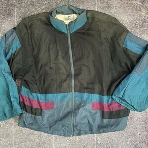 Mens Vintage 90s Aviat Teal Blue Black Color Block Windbreaker Track Jacket Sz L